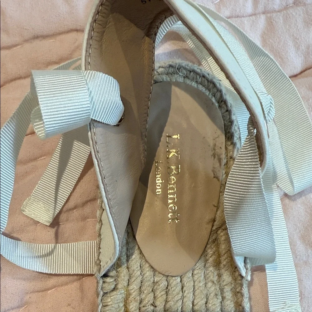 LK Bennett Multicolor Gold Sparkle Woven Espadrille Flats Ribbon Tie 38 8